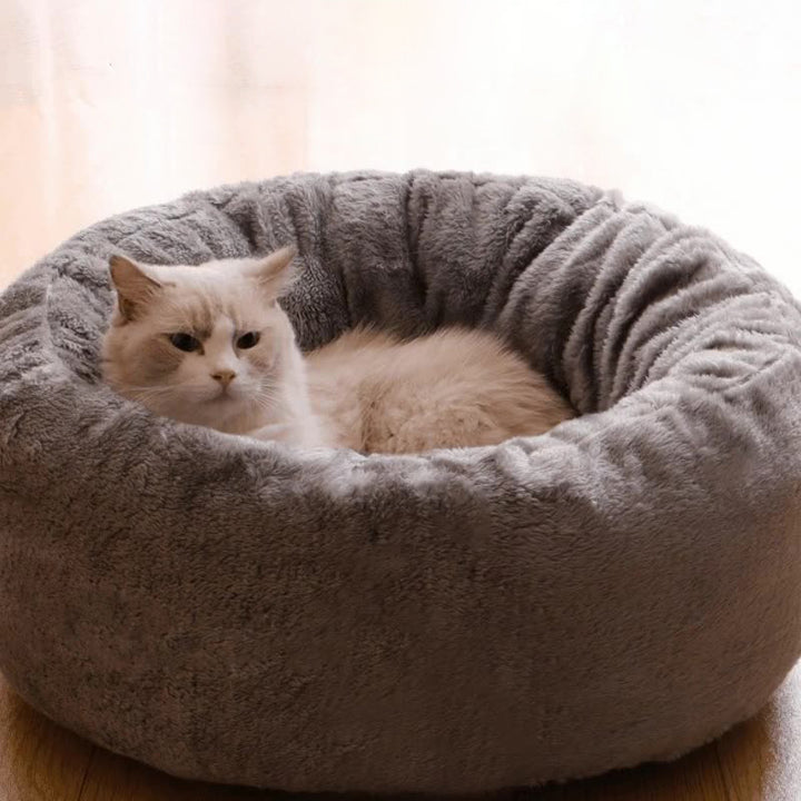 Plush Donut Round Pet Bed Warm Fluffy Sleeping Cushion