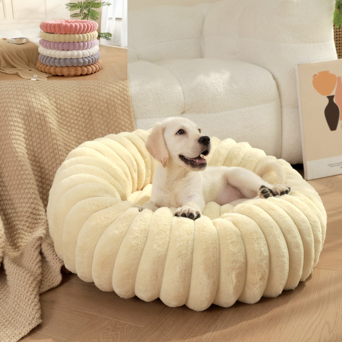 Plush Round Pet Nest Warm Winter Sleeping Bed