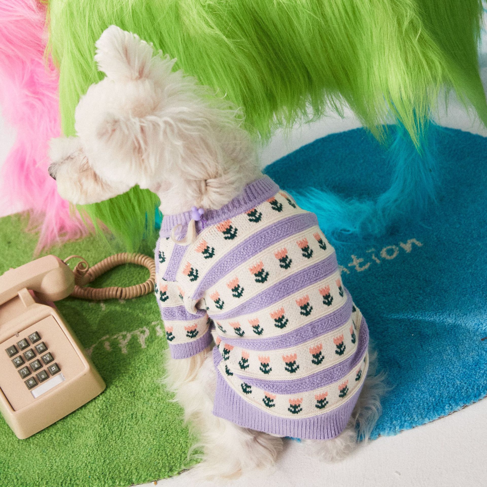 Purple Flower Pet Cardigan Sweater Warm Clothing
