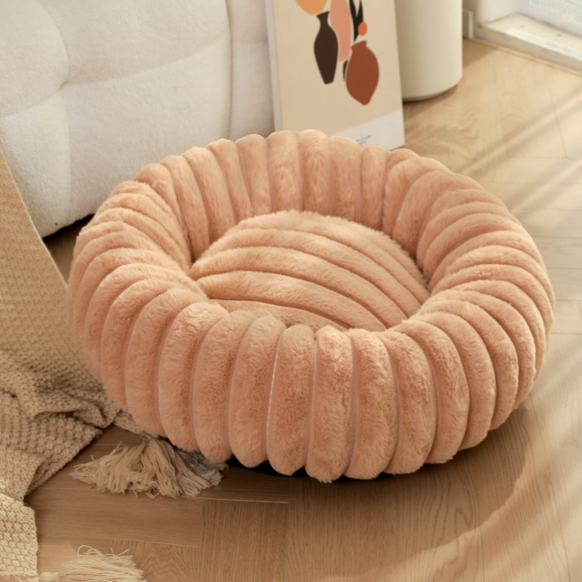 Plush Round Pet Nest Warm Winter Sleeping Bed