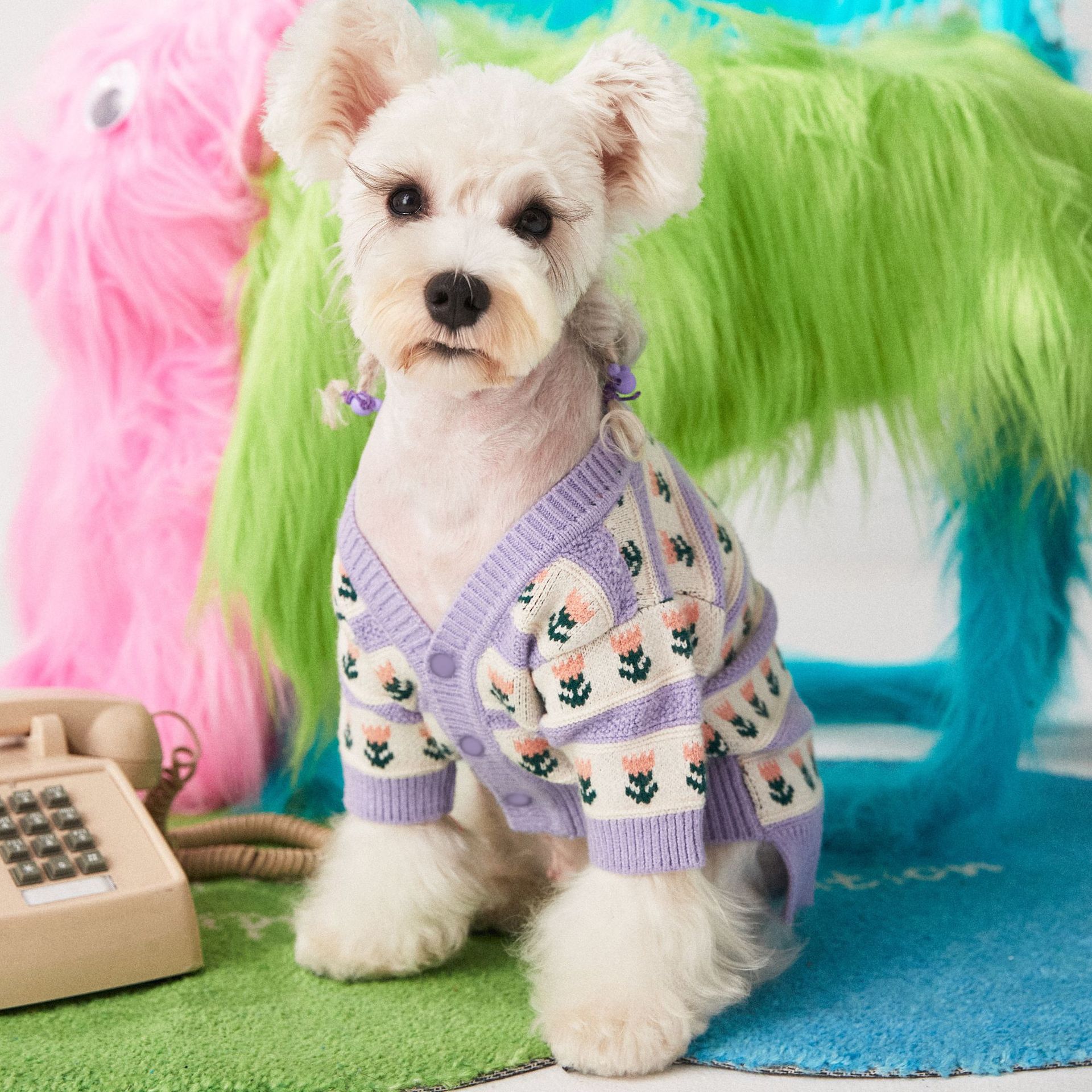 Purple Flower Pet Cardigan Sweater Warm Clothing