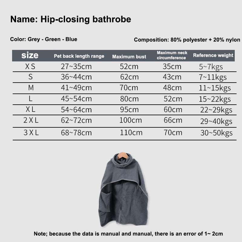 Pet Adjustable Bathrobe Absorbent Drying Grooming Clothes