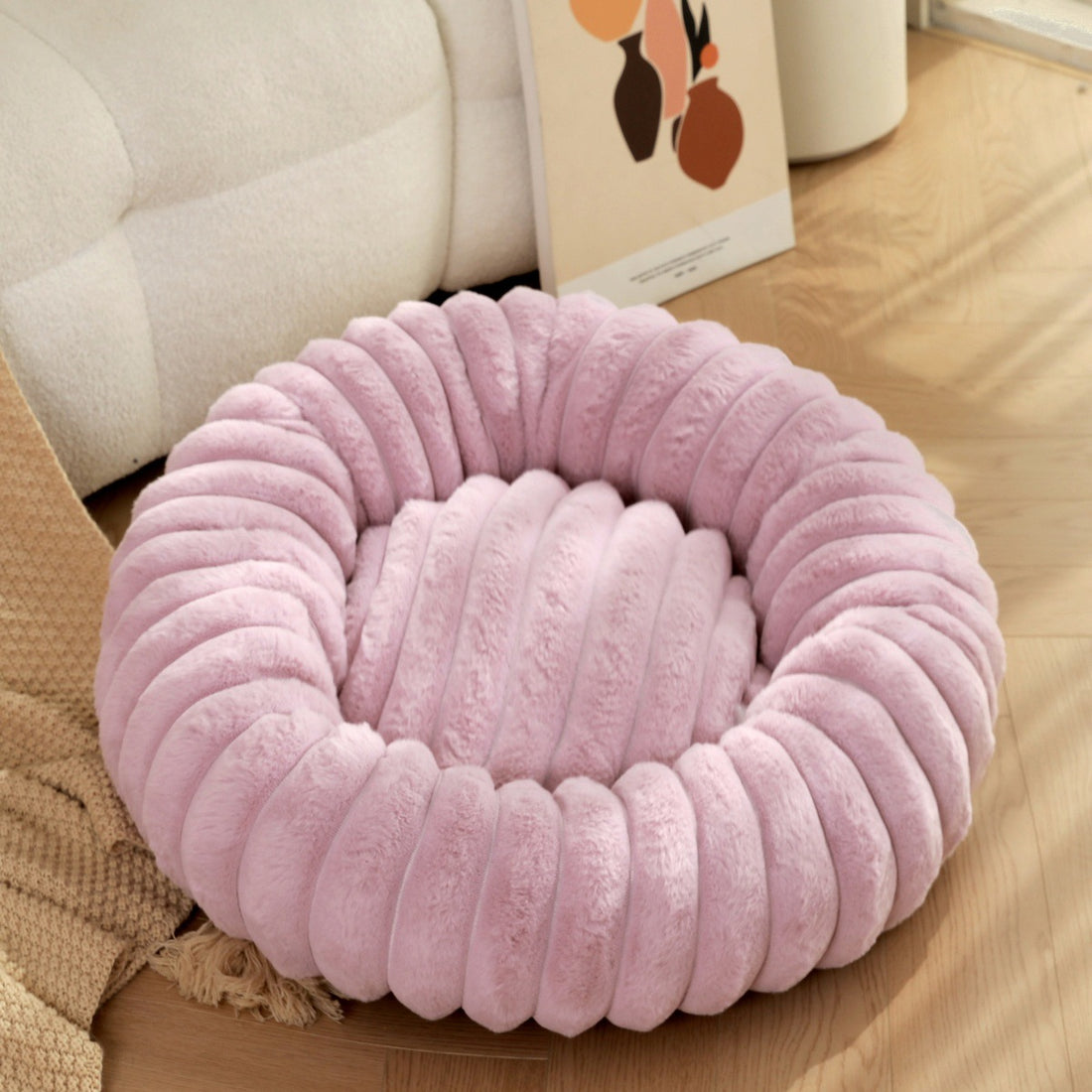 Plush Round Pet Nest Warm Winter Sleeping Bed