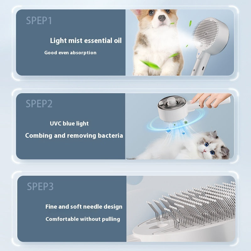 Self Cleaning Pet Hair Remover Steam Grooming Brush For Fur Removal