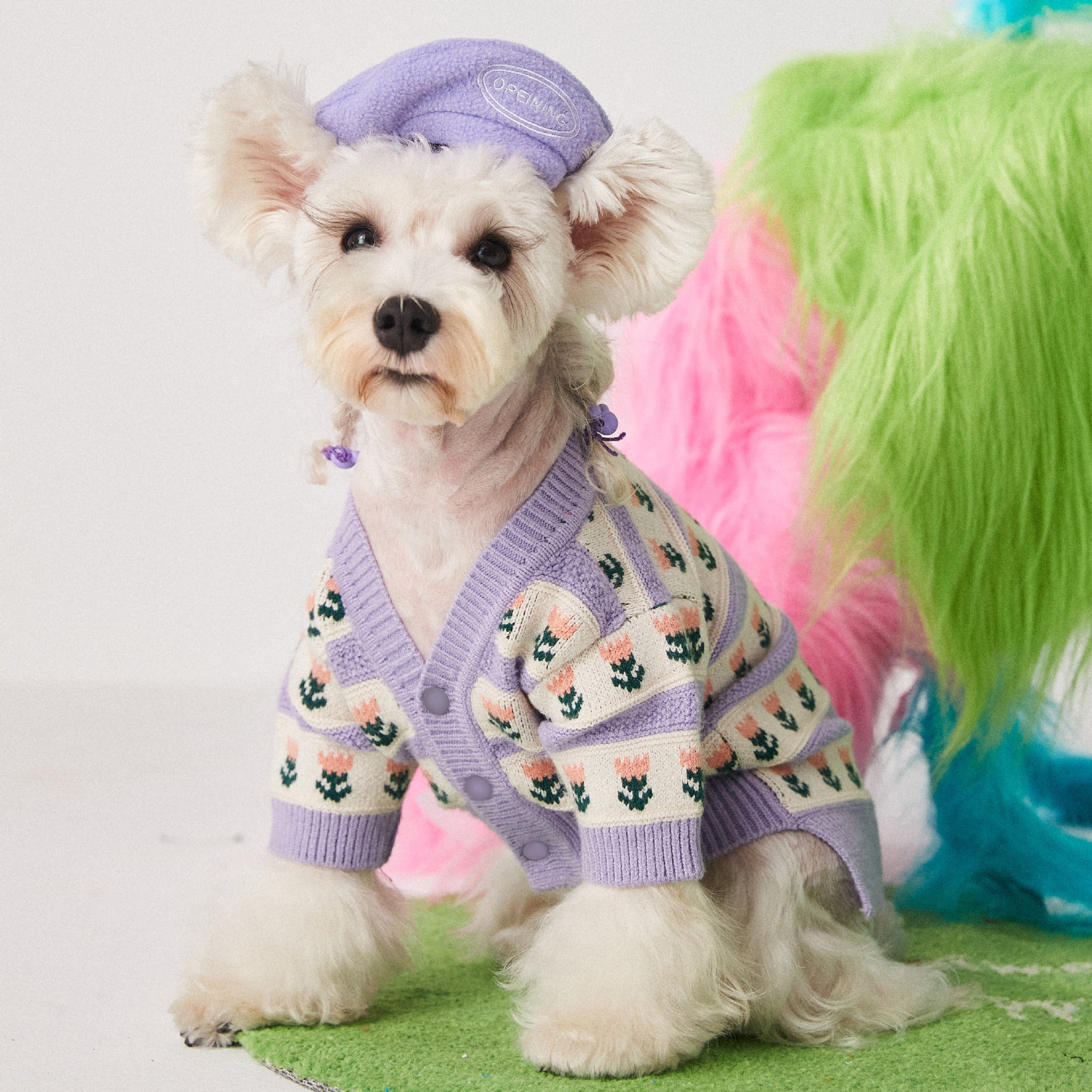 Purple Flower Pet Cardigan Sweater Warm Clothing