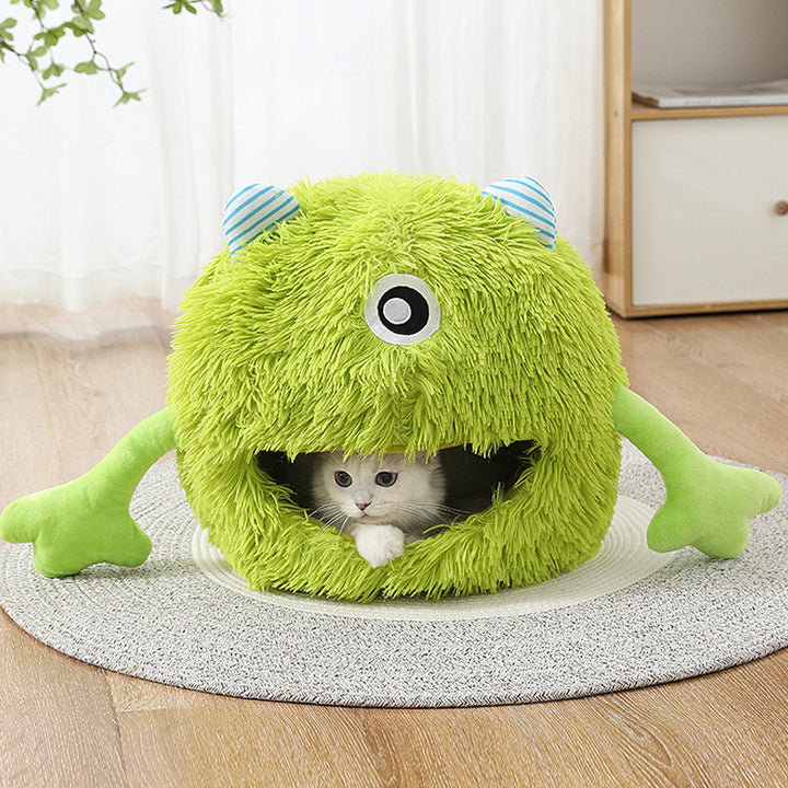 Machine Washable Fluffy Round Pet Bed Calming Plush Cushion