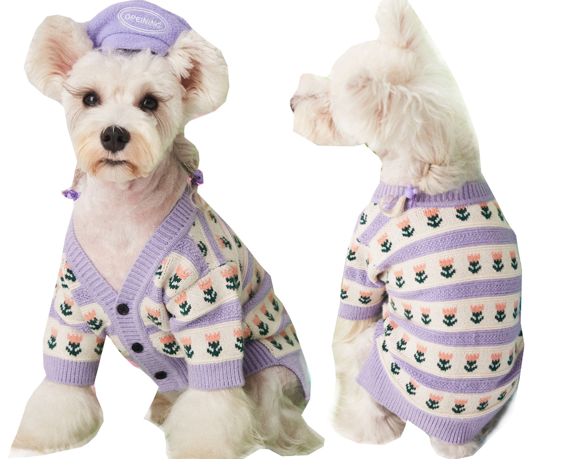 Purple Flower Pet Cardigan Sweater Warm Clothing