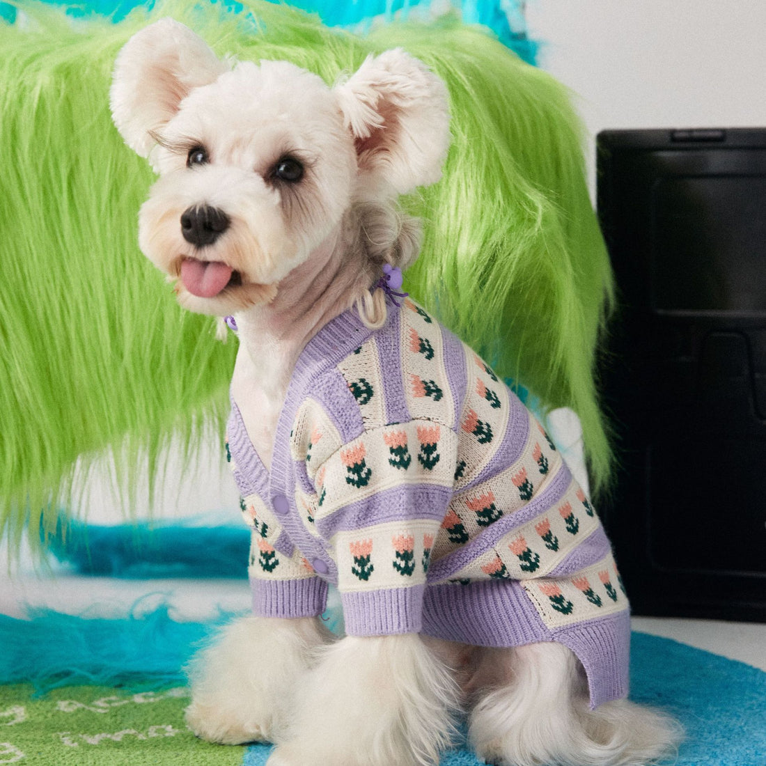 Purple Flower Pet Cardigan Sweater Warm Clothing