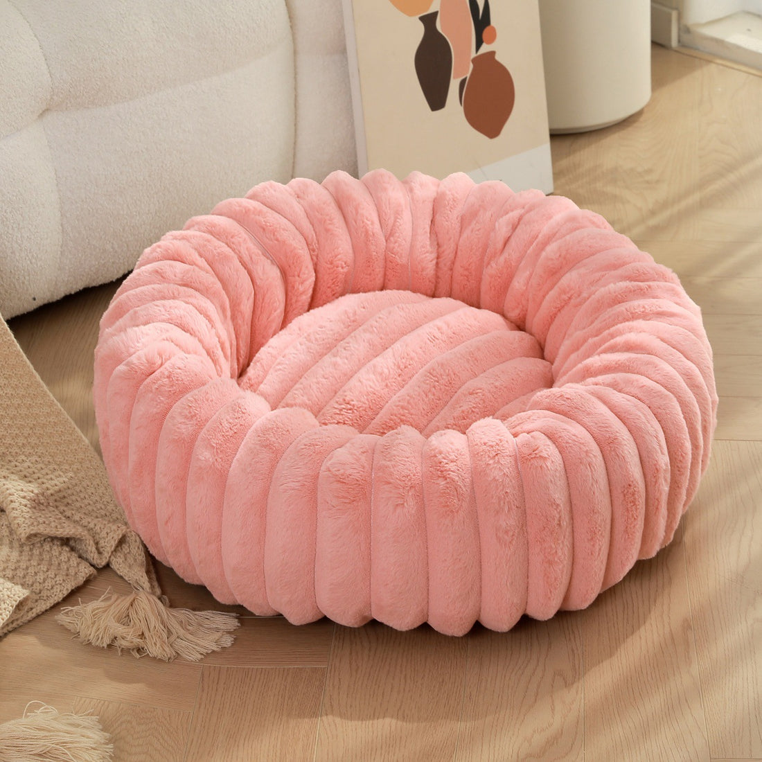 Plush Round Pet Nest Warm Winter Sleeping Bed