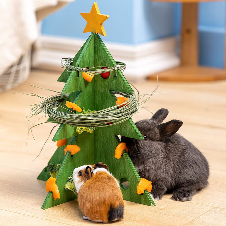 Christmas Tree Wooden Rabbit Feeder For Small Pets Habitat