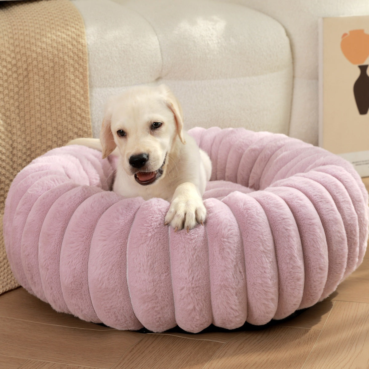 Plush Round Pet Nest Warm Winter Sleeping Bed
